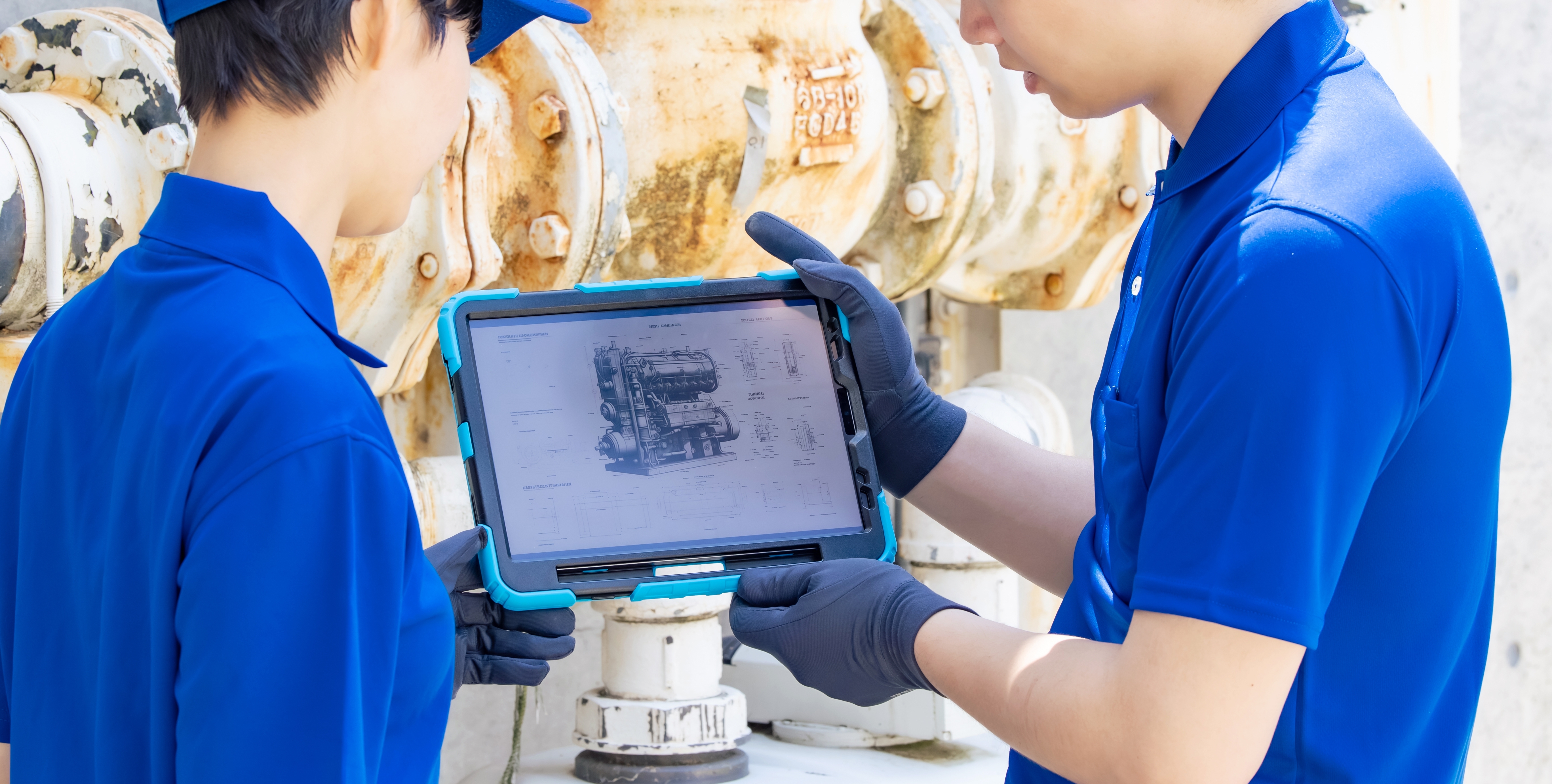 2 service engineers with tablet in front of pulpes